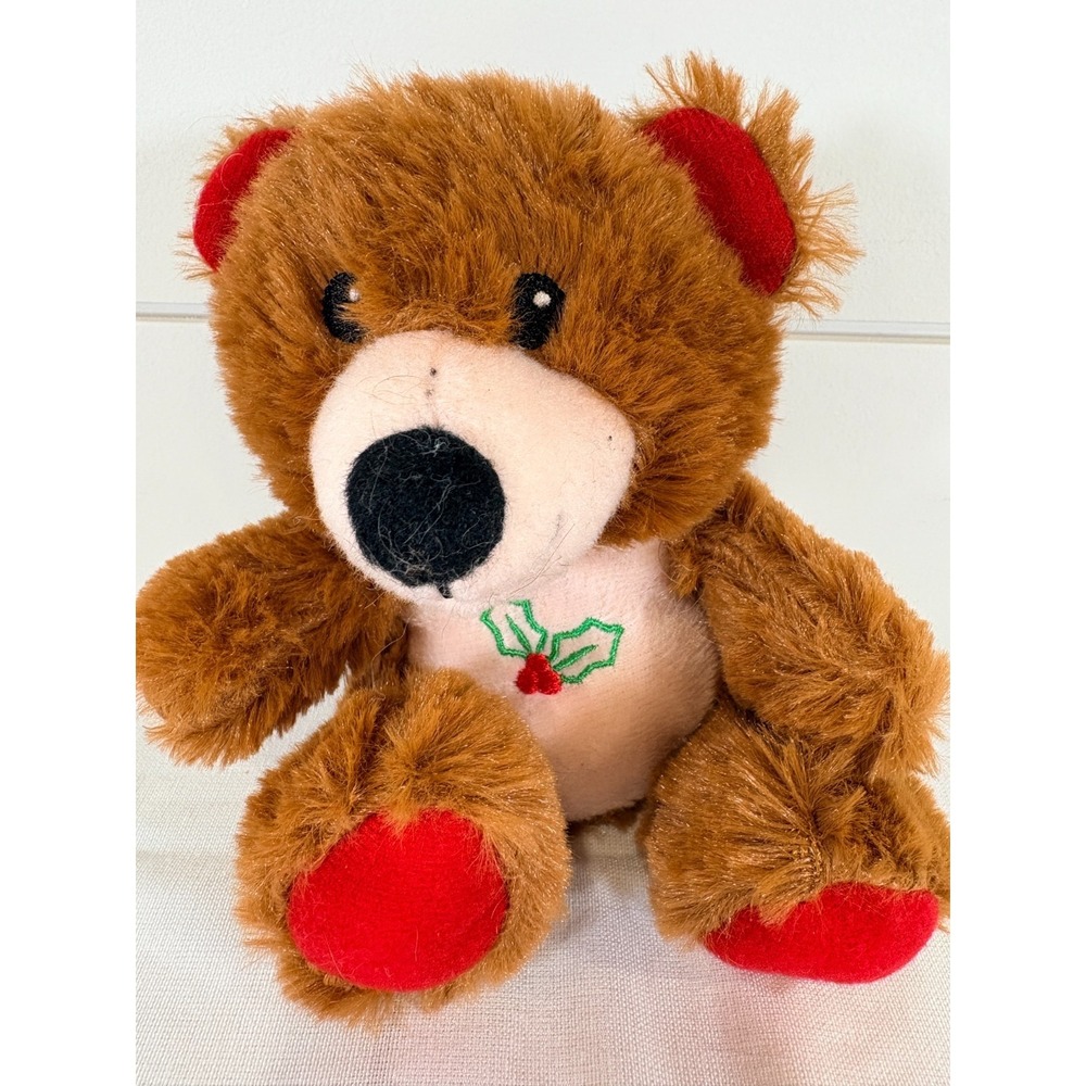 Greenbrier International Teddy‎ Bear Christmas Misteltoe Brown 6" Holiday Plush